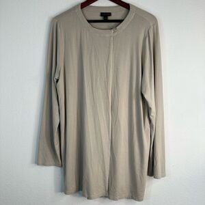 J. Jill Wearever Collection Women Tan One Button Tunic Cardigan Large Minimalist